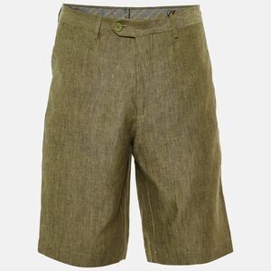 Etro Olive Green Melange Linen Shorts M/waist 34"